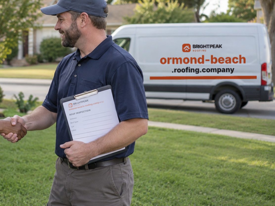 ormond-beach.roofing.company on a roofing van and an inspection form